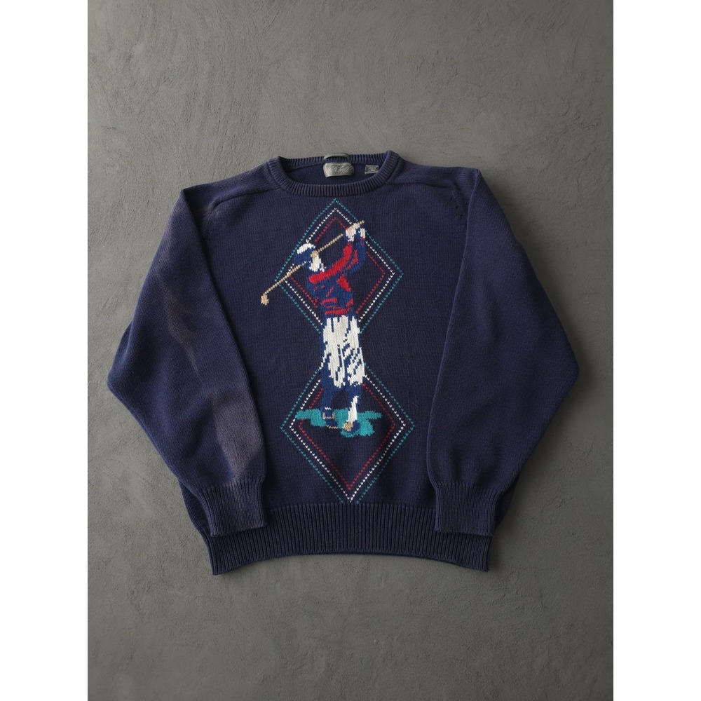 Vintage 90s Lord & Taylor Cotton Collection Blue Crewneck Golf Sweater XL